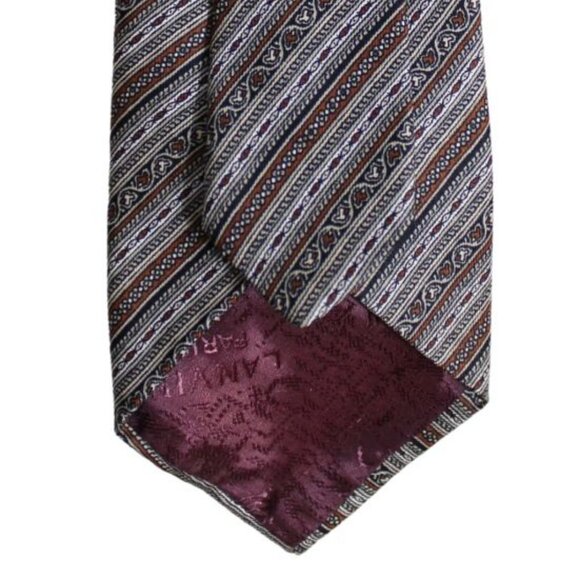 LANVIN PARIS Tie 100% Silk - Beige, Rust, Grey & Black Diagonal Stripes - Picture 4 of 6
